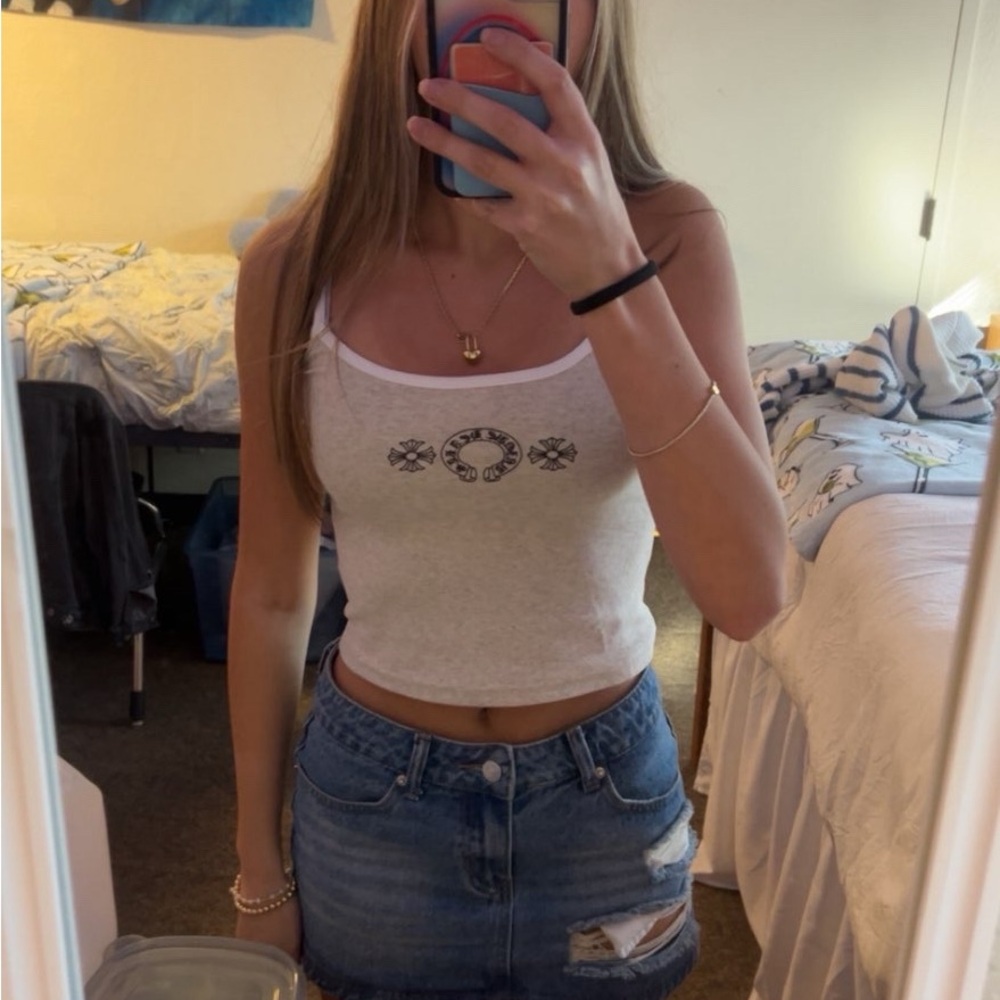 Chrome Hearts White Tank Top with Graphic Accents